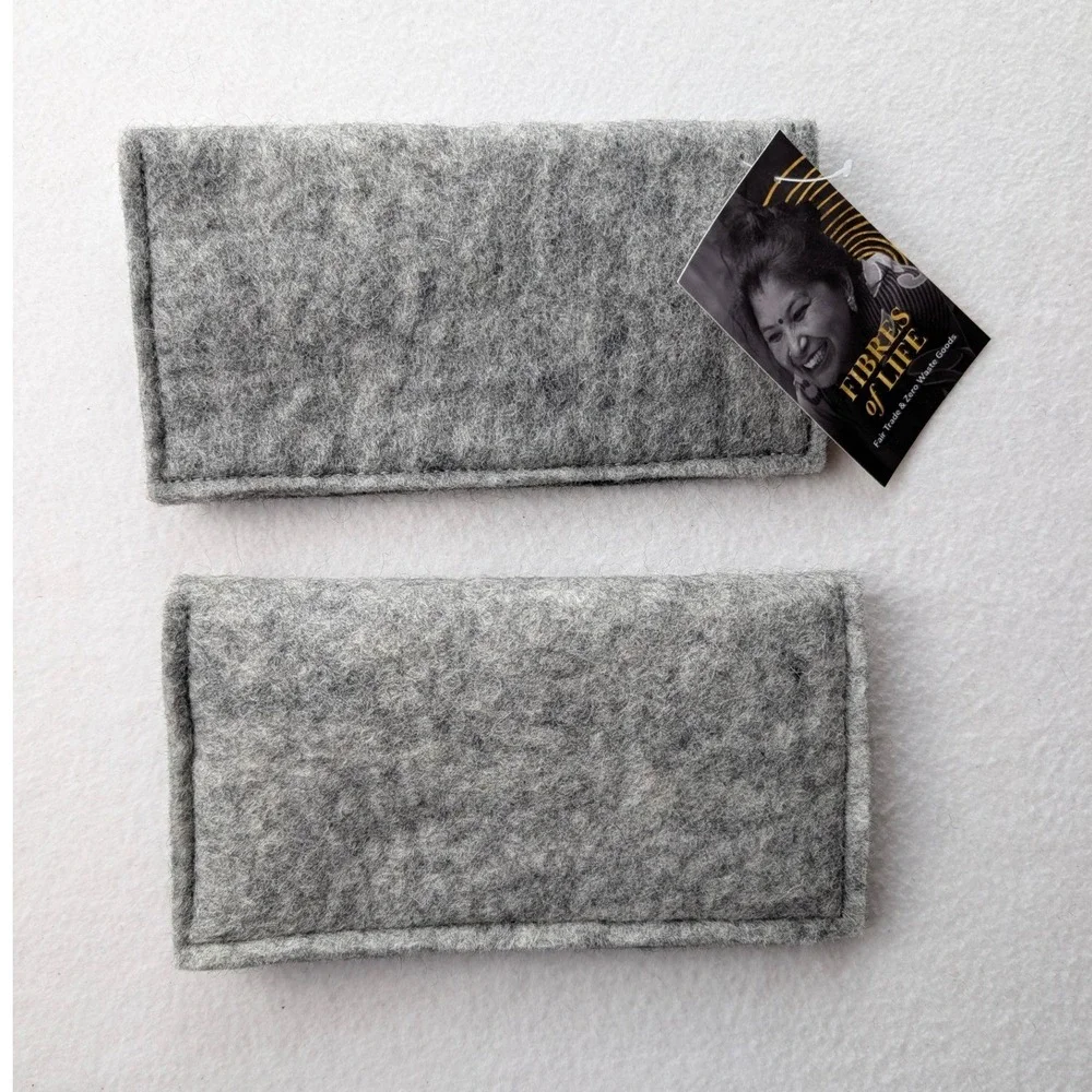 Fibres of Life Felted Wool Pouch Set Fair Trade Gray Snap Wallet 2pc SKU 111